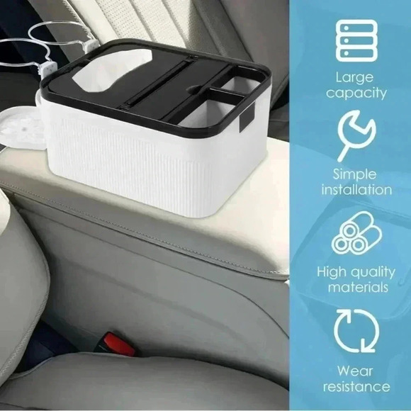 Car Armrest Storage Box with 2 Folding Cup Tissue Holders Multifunctional NEW - Picture 12 of 16